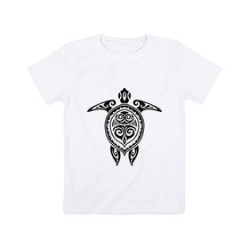 Детская футболка хлопок с принтом Морская черепаха узор в Санкт-Петербурге, 100% хлопок | круглый вырез горловины, полуприлегающий силуэт, длина до линии бедер | морская | панцирь | узор | черепаха