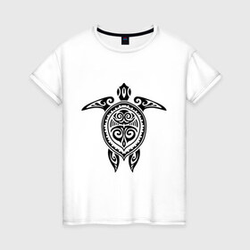 Женская футболка хлопок с принтом Морская черепаха узор в Санкт-Петербурге, 100% хлопок | прямой крой, круглый вырез горловины, длина до линии бедер, слегка спущенное плечо | морская | панцирь | узор | черепаха