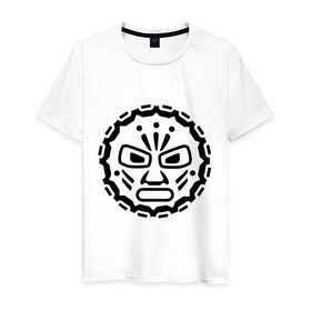 Мужская футболка хлопок с принтом Маска индейских племен в Санкт-Петербурге, 100% хлопок | прямой крой, круглый вырез горловины, длина до линии бедер, слегка спущенное плечо. | ацтеки | индейцы | культ | майа | маска | племя