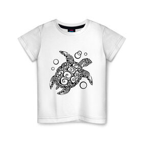 Детская футболка хлопок с принтом Черепашка в Санкт-Петербурге, 100% хлопок | круглый вырез горловины, полуприлегающий силуэт, длина до линии бедер | Тематика изображения на принте: морская | панцирь | черепаха