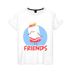 Женская футболка хлопок с принтом Молоко в Санкт-Петербурге, 100% хлопок | прямой крой, круглый вырез горловины, длина до линии бедер, слегка спущенное плечо | best friends forever | друзья | лучшие | молоко | печенье | подарки | подруге. друг