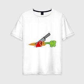 Женская футболка хлопок Oversize с принтом Морковь в Санкт-Петербурге, 100% хлопок | свободный крой, круглый ворот, спущенный рукав, длина до линии бедер
 | веган | кровь | морковь | нож