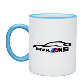 Кружка двухцветная с принтом BMW M5 в Санкт-Петербурге, керамика | объем — 330 мл, диаметр — 80 мм. Цветная ручка и кайма сверху, в некоторых цветах — вся внутренняя часть | bmw | m5 | автомобиль | бмв | м5