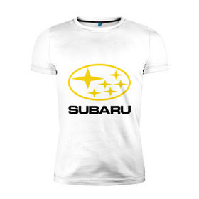 Мужская футболка премиум с принтом Subaru Logo в Санкт-Петербурге, 92% хлопок, 8% лайкра | приталенный силуэт, круглый вырез ворота, длина до линии бедра, короткий рукав | Тематика изображения на принте: logo | subaru | автомобиль | логотип | марка | субару