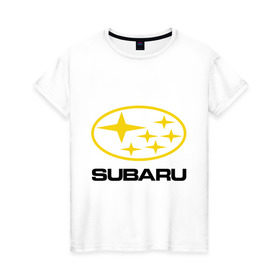 Женская футболка хлопок с принтом Subaru Logo в Санкт-Петербурге, 100% хлопок | прямой крой, круглый вырез горловины, длина до линии бедер, слегка спущенное плечо | logo | subaru | автомобиль | логотип | марка | субару