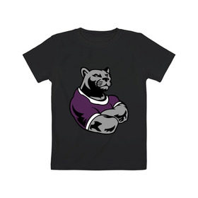 Детская футболка хлопок с принтом Сильная пантера в Санкт-Петербурге, 100% хлопок | круглый вырез горловины, полуприлегающий силуэт, длина до линии бедер | качок | мощь | пантера | сила