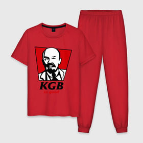 Мужская пижама хлопок с принтом KGB - So Good в Санкт-Петербурге, 100% хлопок | брюки и футболка прямого кроя, без карманов, на брюках мягкая резинка на поясе и по низу штанин
 | kfc | kgb | владимир | ильич | кгб | ленин