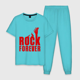 Мужская пижама хлопок с принтом Rock Forever (Рок Навсегда) в Санкт-Петербурге, 100% хлопок | брюки и футболка прямого кроя, без карманов, на брюках мягкая резинка на поясе и по низу штанин
 | гитара