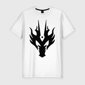 Мужская футболка премиум с принтом Маска дракона в Санкт-Петербурге, 92% хлопок, 8% лайкра | приталенный силуэт, круглый вырез ворота, длина до линии бедра, короткий рукав | голова | дракон | маска | схематичный | тату