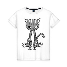 Женская футболка хлопок с принтом Серая кошка в Санкт-Петербурге, 100% хлопок | прямой крой, круглый вырез горловины, длина до линии бедер, слегка спущенное плечо | кот | котенок | кошка | милый | серый