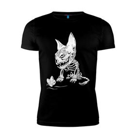 Мужская футболка премиум с принтом Скелет кота в Санкт-Петербурге, 92% хлопок, 8% лайкра | приталенный силуэт, круглый вырез ворота, длина до линии бедра, короткий рукав | бабочка | скелет