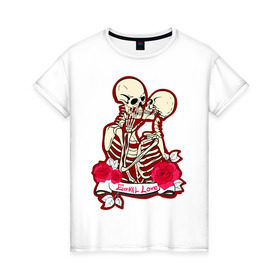Женская футболка хлопок с принтом Вечная любовь в Санкт-Петербурге, 100% хлопок | прямой крой, круглый вырез горловины, длина до линии бедер, слегка спущенное плечо | скелет