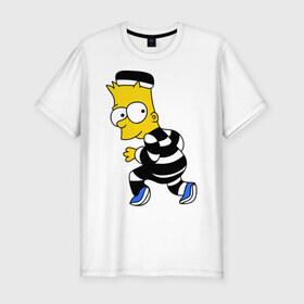 Мужская футболка премиум с принтом Барт Симпсон в Санкт-Петербурге, 92% хлопок, 8% лайкра | приталенный силуэт, круглый вырез ворота, длина до линии бедра, короткий рукав | барт | заключенный | симпсон