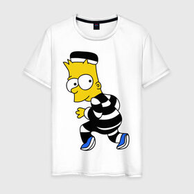 Мужская футболка хлопок с принтом Барт Симпсон в Санкт-Петербурге, 100% хлопок | прямой крой, круглый вырез горловины, длина до линии бедер, слегка спущенное плечо. | барт | заключенный | симпсон