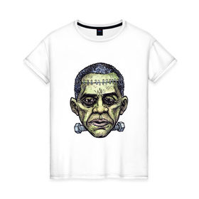 Женская футболка хлопок с принтом Зомби Обама в Санкт-Петербурге, 100% хлопок | прямой крой, круглый вырез горловины, длина до линии бедер, слегка спущенное плечо | halloween | helloween | день всех святых | обама. президент | праздники | приколы | темные | тыквы | хэллоуин