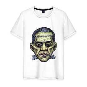 Мужская футболка хлопок с принтом Зомби Обама в Санкт-Петербурге, 100% хлопок | прямой крой, круглый вырез горловины, длина до линии бедер, слегка спущенное плечо. | halloween | helloween | день всех святых | обама. президент | праздники | приколы | темные | тыквы | хэллоуин