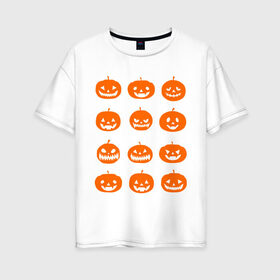 Женская футболка хлопок Oversize с принтом Тыквы в Санкт-Петербурге, 100% хлопок | свободный крой, круглый ворот, спущенный рукав, длина до линии бедер
 | halloween | helloween | день всех святых | праздники | темные | тыквы | хэллоуин