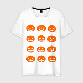 Мужская футболка хлопок с принтом Тыквы в Санкт-Петербурге, 100% хлопок | прямой крой, круглый вырез горловины, длина до линии бедер, слегка спущенное плечо. | halloween | helloween | день всех святых | праздники | темные | тыквы | хэллоуин