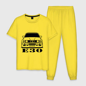 Мужская пижама хлопок с принтом e30 в Санкт-Петербурге, 100% хлопок | брюки и футболка прямого кроя, без карманов, на брюках мягкая резинка на поясе и по низу штанин
 | Тематика изображения на принте: bmw | e30 | автомобиль | бмв | е30 | машина