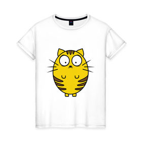 Женская футболка хлопок с принтом Пузатый котенок в Санкт-Петербурге, 100% хлопок | прямой крой, круглый вырез горловины, длина до линии бедер, слегка спущенное плечо | кот | круглый | милый | овальный | пузатый | толстый