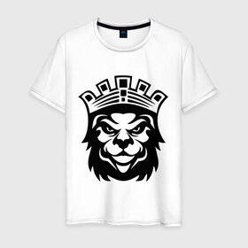 Мужская футболка хлопок с принтом Лев с короной в Санкт-Петербурге, 100% хлопок | прямой крой, круглый вырез горловины, длина до линии бедер, слегка спущенное плечо. | король | корона | лев | царь | царь зверей