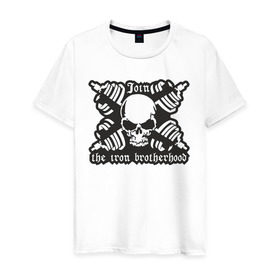 Мужская футболка хлопок с принтом Череп и штанги в Санкт-Петербурге, 100% хлопок | прямой крой, круглый вырез горловины, длина до линии бедер, слегка спущенное плечо. | скелет
