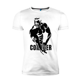 Мужская футболка премиум с принтом Conquer в Санкт-Петербурге, 92% хлопок, 8% лайкра | приталенный силуэт, круглый вырез ворота, длина до линии бедра, короткий рукав | 