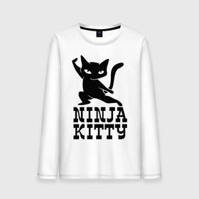Мужской лонгслив хлопок с принтом Ninja kitty в Санкт-Петербурге, 100% хлопок |  | cat | kitty | ninja | киса | кот | котенок | кошка | ниндзя | нинзя
