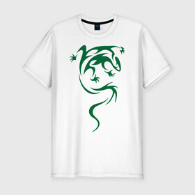 Мужская футболка премиум с принтом Ящерица узором в Санкт-Петербурге, 92% хлопок, 8% лайкра | приталенный силуэт, круглый вырез ворота, длина до линии бедра, короткий рукав | lizard | тату | узор | ящерица
