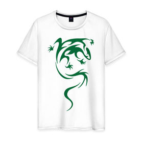 Мужская футболка хлопок с принтом Ящерица узором в Санкт-Петербурге, 100% хлопок | прямой крой, круглый вырез горловины, длина до линии бедер, слегка спущенное плечо. | lizard | тату | узор | ящерица