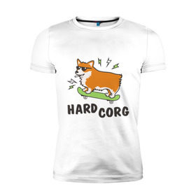 Мужская футболка премиум с принтом Hardcorg в Санкт-Петербурге, 92% хлопок, 8% лайкра | приталенный силуэт, круглый вырез ворота, длина до линии бедра, короткий рукав | Тематика изображения на принте: hardcorg | корги | очки | пес | скейт | собаки