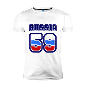 Мужская футболка премиум с принтом Russia - 59 (Пермский край) в Санкт-Петербурге, 92% хлопок, 8% лайкра | приталенный силуэт, круглый вырез ворота, длина до линии бедра, короткий рукав | Тематика изображения на принте: russia | номер | пермский край | пермь | регион | россия
