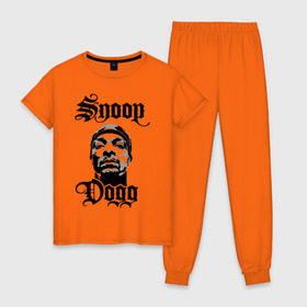 Женская пижама хлопок с принтом Snoop Dogg в Санкт-Петербурге, 100% хлопок | брюки и футболка прямого кроя, без карманов, на брюках мягкая резинка на поясе и по низу штанин | Тематика изображения на принте: rap | snoop dogg | музыка | рэп | снуп дог