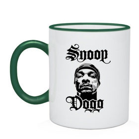 Кружка двухцветная с принтом Snoop Dogg в Санкт-Петербурге, керамика | объем — 330 мл, диаметр — 80 мм. Цветная ручка и кайма сверху, в некоторых цветах — вся внутренняя часть | Тематика изображения на принте: rap | snoop dogg | музыка | рэп | снуп дог
