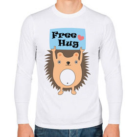 Мужской лонгслив хлопок с принтом Ежик бесплатные обнимашки в Санкт-Петербурге, 100% хлопок |  | free hugs | бесплатно | еж | обнимашки