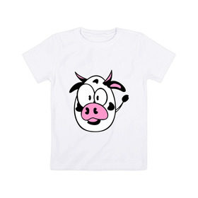 Детская футболка хлопок с принтом Буренок в Санкт-Петербурге, 100% хлопок | круглый вырез горловины, полуприлегающий силуэт, длина до линии бедер | бук | буренка | корова | круглый | теленок