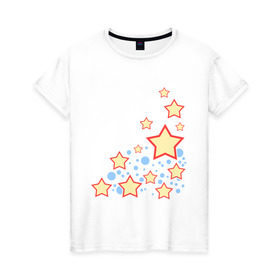 Женская футболка хлопок с принтом Звезды и круги в Санкт-Петербурге, 100% хлопок | прямой крой, круглый вырез горловины, длина до линии бедер, слегка спущенное плечо | звезды | рисунок | узор