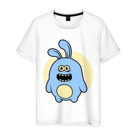 Мужская футболка хлопок с принтом Толстый заяц в Санкт-Петербурге, 100% хлопок | прямой крой, круглый вырез горловины, длина до линии бедер, слегка спущенное плечо. | заяц | кролик | милй | странный | толстый