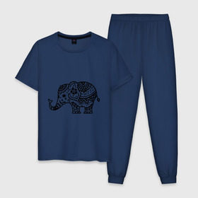 Мужская пижама хлопок с принтом Слоник узор в Санкт-Петербурге, 100% хлопок | брюки и футболка прямого кроя, без карманов, на брюках мягкая резинка на поясе и по низу штанин
 | слон