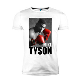 Мужская футболка премиум с принтом Mike Tyson в Санкт-Петербурге, 92% хлопок, 8% лайкра | приталенный силуэт, круглый вырез ворота, длина до линии бедра, короткий рукав | Тематика изображения на принте: майк тайсон