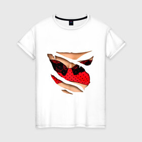 Женская футболка хлопок с принтом Красный бюст в Санкт-Петербурге, 100% хлопок | прямой крой, круглый вырез горловины, длина до линии бедер, слегка спущенное плечо | бюст | бюстгальтер | грудь | идеальный бюст | красный лиф | лиф | тело