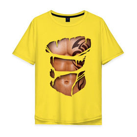 Мужская футболка хлопок Oversize с принтом Торс с тату в Санкт-Петербурге, 100% хлопок | свободный крой, круглый ворот, “спинка” длиннее передней части | грудь | парень | порванная | тату | тело | торс | узор