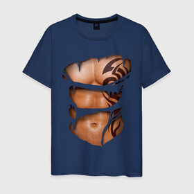 Мужская футболка хлопок с принтом Торс с тату в Санкт-Петербурге, 100% хлопок | прямой крой, круглый вырез горловины, длина до линии бедер, слегка спущенное плечо. | грудь | парень | порванная | тату | тело | торс | узор