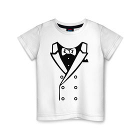 Детская футболка хлопок с принтом Двубортный пиджак в Санкт-Петербурге, 100% хлопок | круглый вырез горловины, полуприлегающий силуэт, длина до линии бедер | смокинг