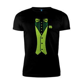 Мужская футболка премиум с принтом Ирландский костюм в Санкт-Петербурге, 92% хлопок, 8% лайкра | приталенный силуэт, круглый вырез ворота, длина до линии бедра, короткий рукав | Тематика изображения на принте: смокинг