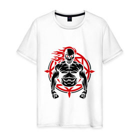 Мужская футболка хлопок с принтом Демон силы в Санкт-Петербурге, 100% хлопок | прямой крой, круглый вырез горловины, длина до линии бедер, слегка спущенное плечо. | демон | мощь | сила | череп