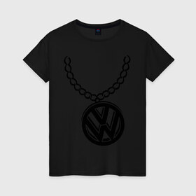 Женская футболка хлопок с принтом VW медальон в Санкт-Петербурге, 100% хлопок | прямой крой, круглый вырез горловины, длина до линии бедер, слегка спущенное плечо | volkswagen | вольксваген | логотип | медальон | фольксваген | цепь