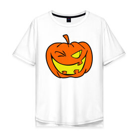 Мужская футболка хлопок Oversize с принтом Подмигивающая тыква в Санкт-Петербурге, 100% хлопок | свободный крой, круглый ворот, “спинка” длиннее передней части | halloween | тыква | хэллоуин