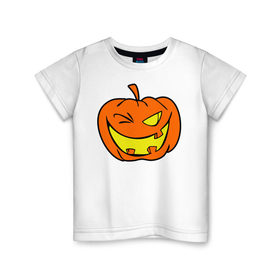 Детская футболка хлопок с принтом Подмигивающая тыква в Санкт-Петербурге, 100% хлопок | круглый вырез горловины, полуприлегающий силуэт, длина до линии бедер | halloween | тыква | хэллоуин