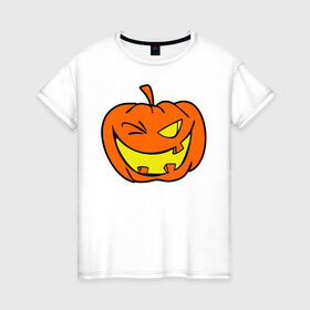 Женская футболка хлопок с принтом Подмигивающая тыква в Санкт-Петербурге, 100% хлопок | прямой крой, круглый вырез горловины, длина до линии бедер, слегка спущенное плечо | halloween | тыква | хэллоуин
